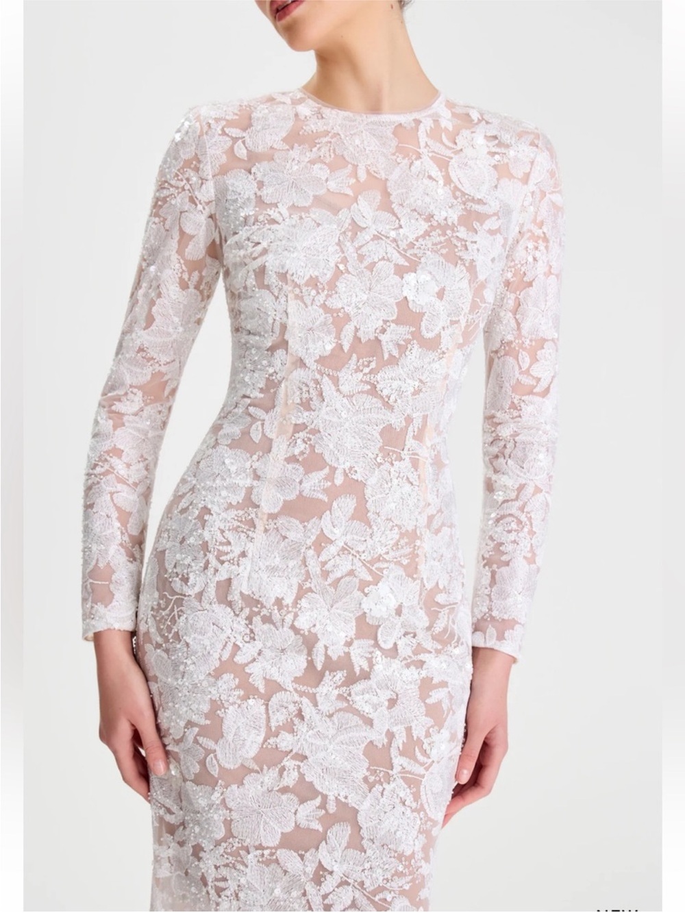 Nadine Merabi Sasha White Maxi Dress Long Sleeve Lace Floor Length - Picture 3 of 15